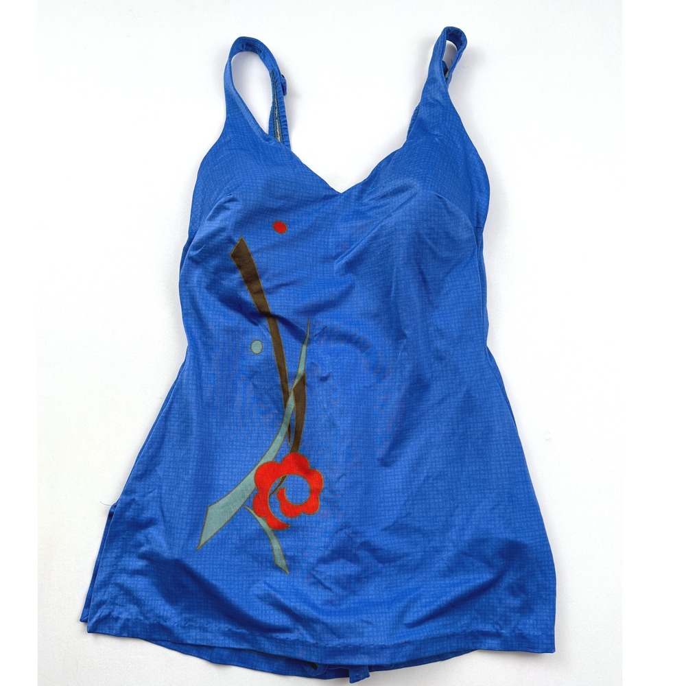Roxanne Swimsuit‎ Tankini Top D-Cup Blue Floral Print Swimwear Size 14/36